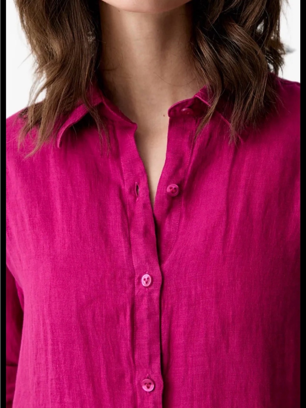 Relaxed Button-Front Linen Blouse in Fuchsia Pink